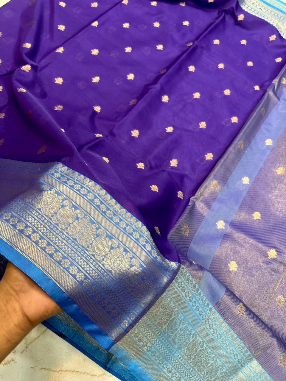 Royal Purple Banarasi Katan Silk Saree with Silver Zari Border