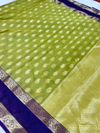 Royal Parrot Green Banarasi Katan Silk Saree with Purple Zari Border