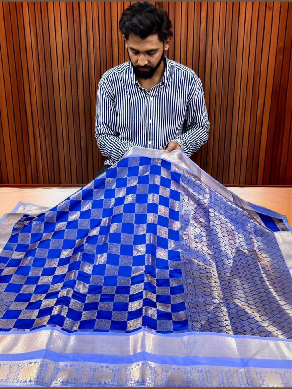 THE ROYAL COBALT BLUE BANARASI KATAN SILK SAREE