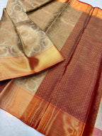 Royal Gold Banarasi Katan Tissue Saree with Copper Zari Border & Rich Woven Pallu