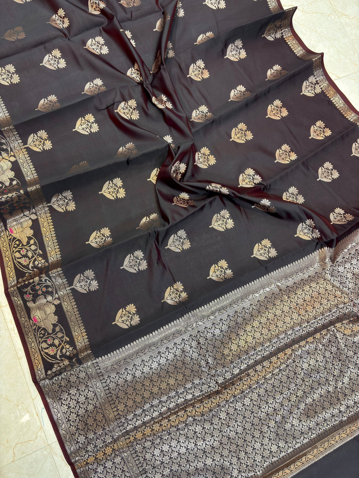 Coffee Banarasi Katan Semi-Silk Saree