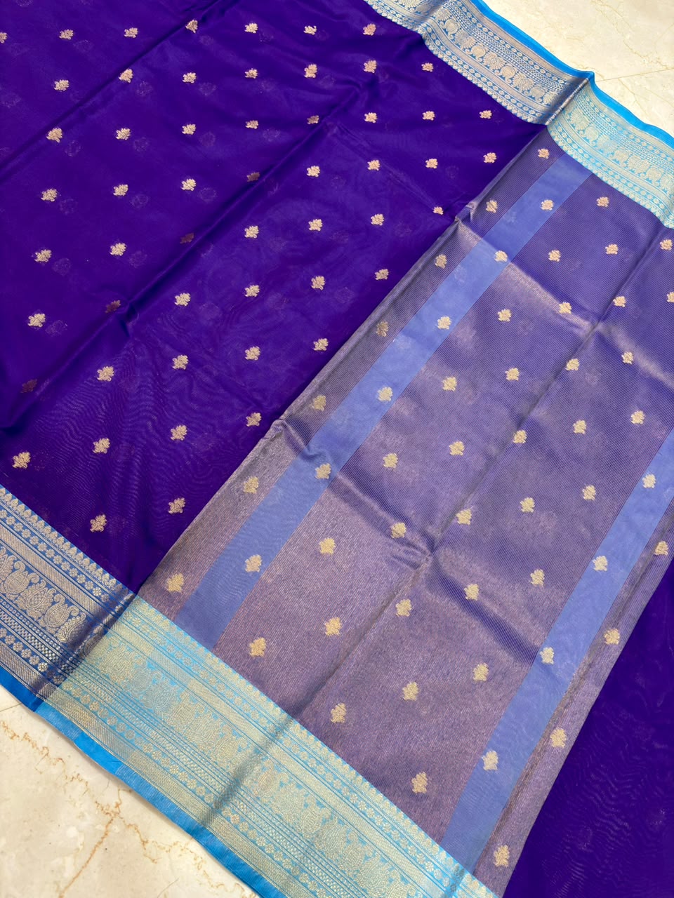 Royal Purple Banarasi Katan Silk Saree with Silver Zari Border