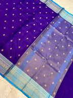 Royal Purple Banarasi Katan Silk Saree with Silver Zari Border