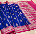 Elegant Royal Blue & Rani Pink Banarasi Semi Cotton Silk Saree | Traditional Woven Party Wear Saree