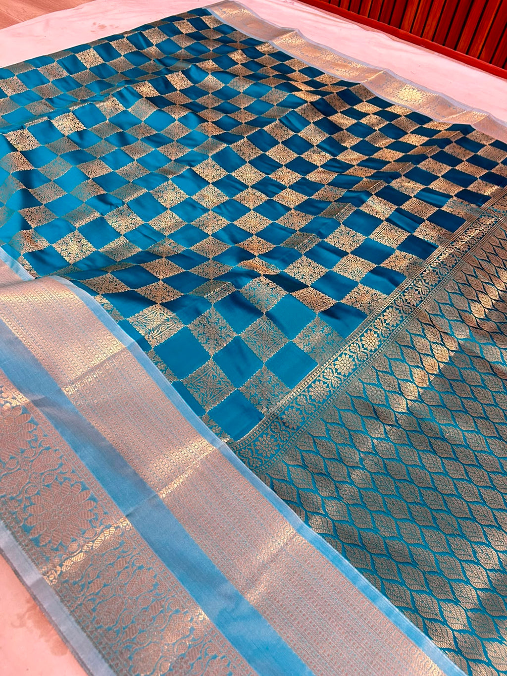 THE ROYAL PEACOCK BLUE BANARASI KATAN SILK SAREE