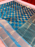 THE ROYAL PEACOCK BLUE BANARASI KATAN SILK SAREE