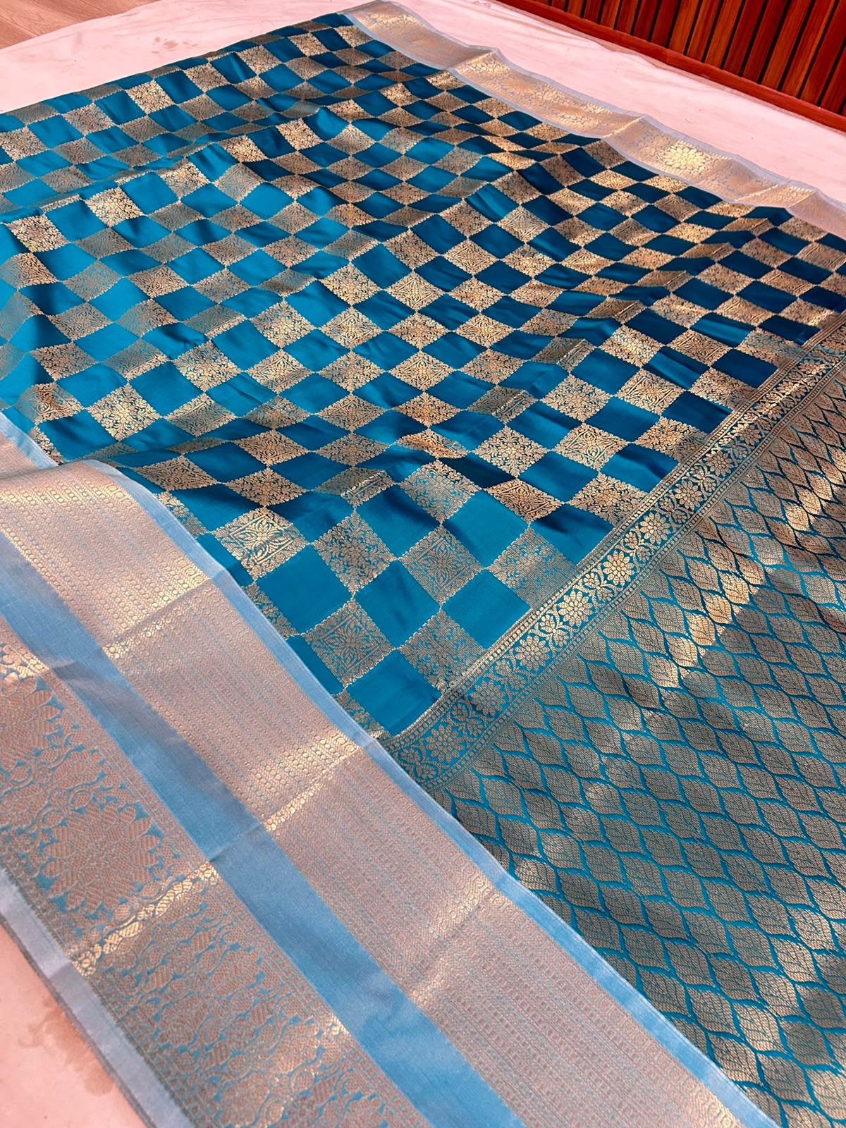 THE ROYAL PEACOCK BLUE BANARASI KATAN SILK SAREE