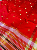 Classic Vermilion Red Banarasi Katan Silk Saree with Rich Zari Buti & Golden Pallu