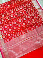 Royal Red Banarasi Katan Semi Silk Saree with Rich Golden Zari Floral Jaal Weaving