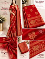 Elegant Red Banarasi Katan Saree with Rich Zari Border