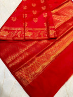 Elegant Red Banarasi Katan Saree with Rich Zari Border
