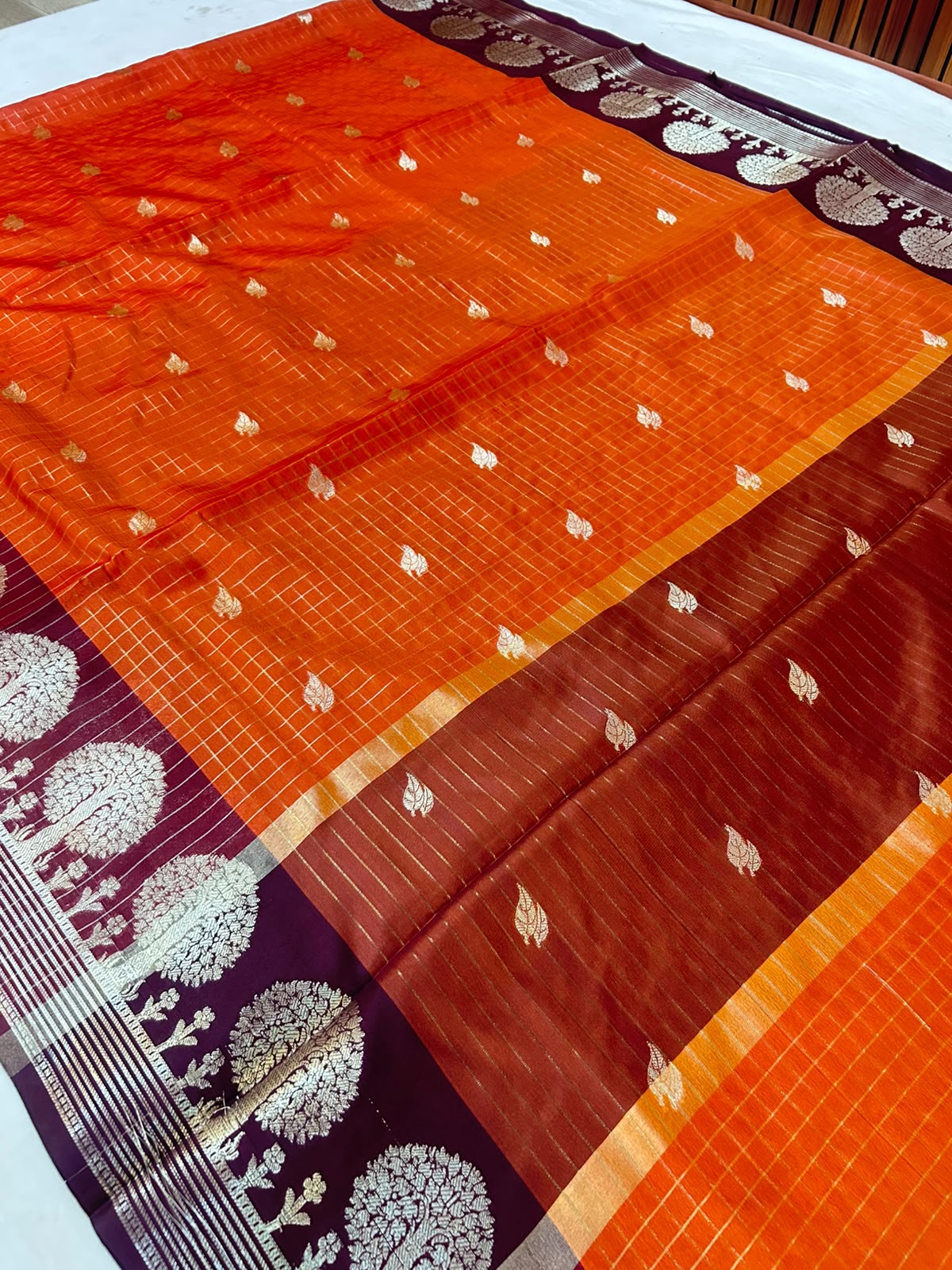 Premium Orange Banarasi Katan Silk Saree