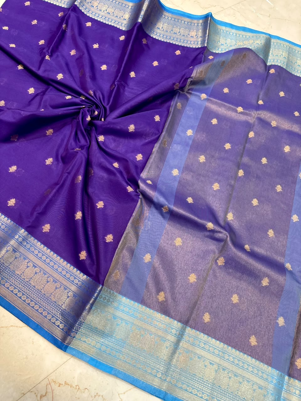 Royal Purple Banarasi Katan Silk Saree with Silver Zari Border