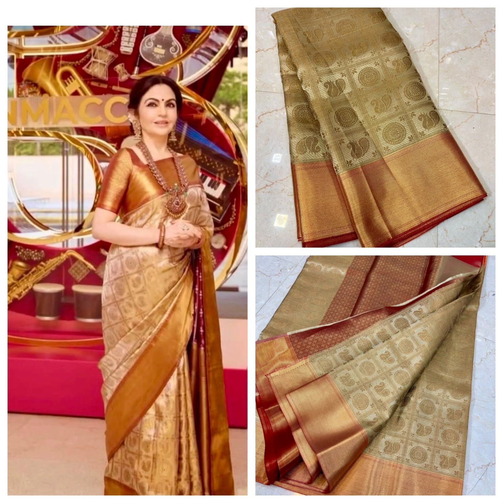 Royal Gold Banarasi Katan Tissue Saree with Copper Zari Border & Rich Woven Pallu