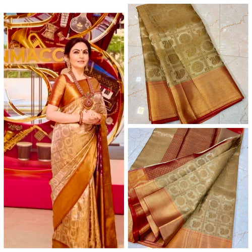 Royal Gold Banarasi Katan Tissue Saree with Copper Zari Border & Rich Woven Pallu