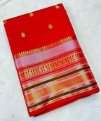 Classic Vermilion Red Banarasi Katan Silk Saree with Rich Zari Buti & Golden Pallu