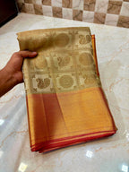 Royal Gold Banarasi Katan Tissue Saree with Copper Zari Border & Rich Woven Pallu