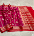 Elegant Magenta & Red Banarasi Semi Katan Silk Saree | Traditional Woven Party Wear Saree