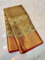 Royal Gold Banarasi Katan Tissue Saree with Copper Zari Border & Rich Woven Pallu