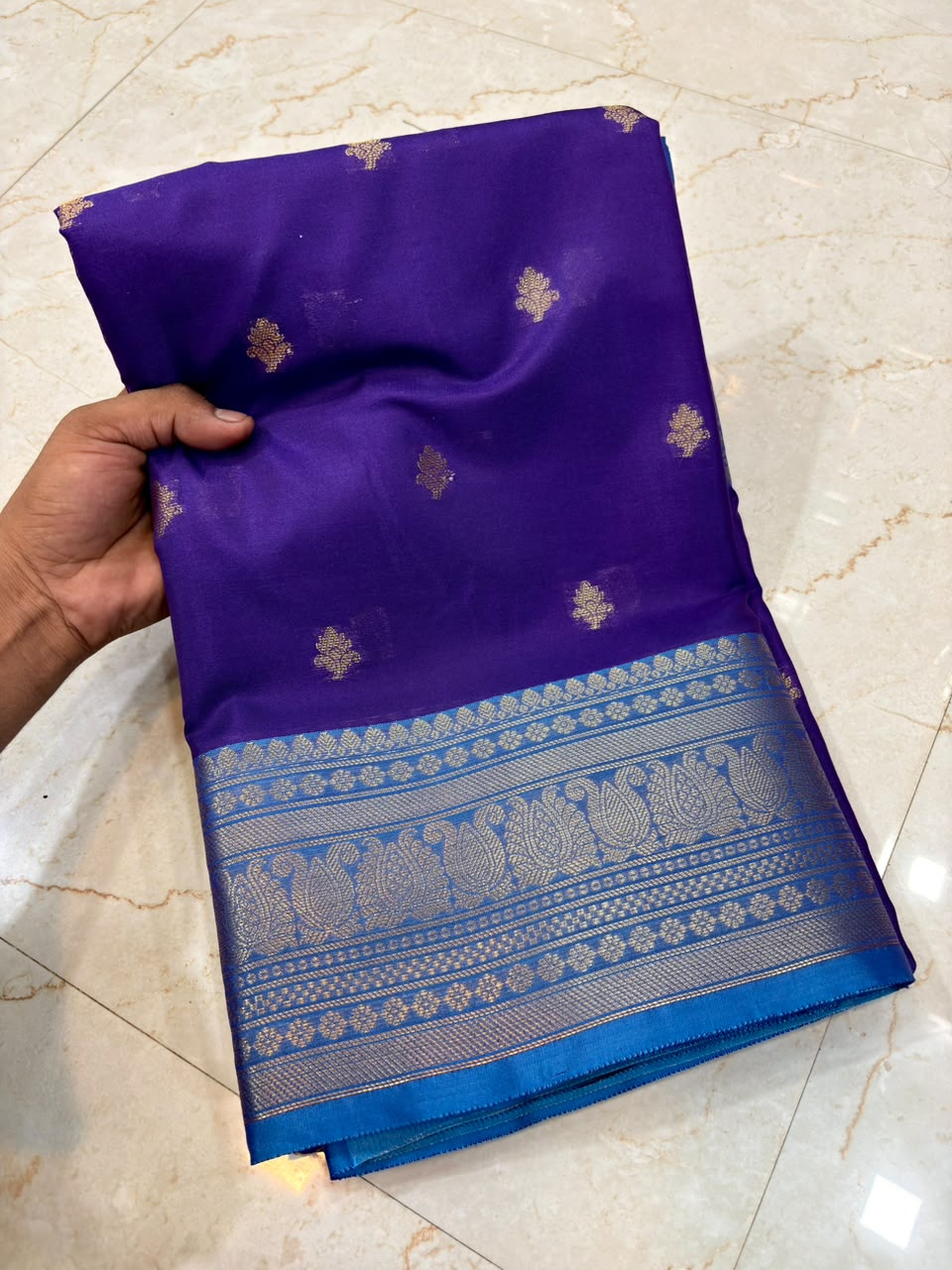Royal Purple Banarasi Katan Silk Saree with Silver Zari Border