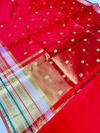 Classic Vermilion Red Banarasi Katan Silk Saree with Rich Zari Buti & Golden Pallu