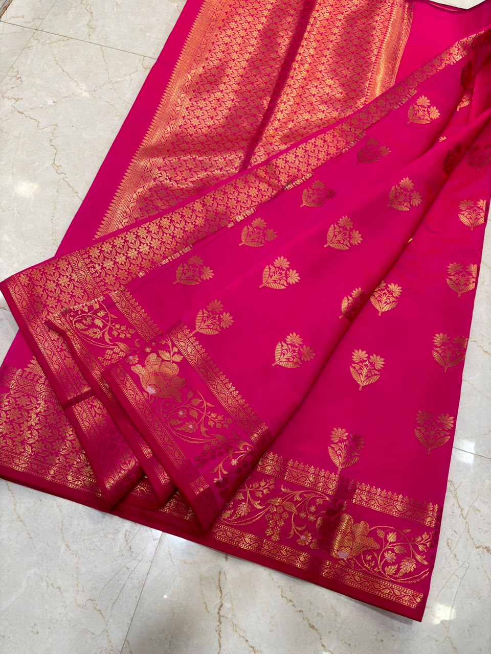 Elegant Rani Pink Banarasi Katan Saree with Rich Zari Border