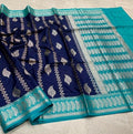 Elegant Navy Blue & Aqua Blue Banarasi Katan Semi Silk Saree | Traditional Woven Party Wear Saree