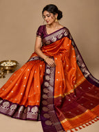 Premium Orange Banarasi Katan Silk Saree