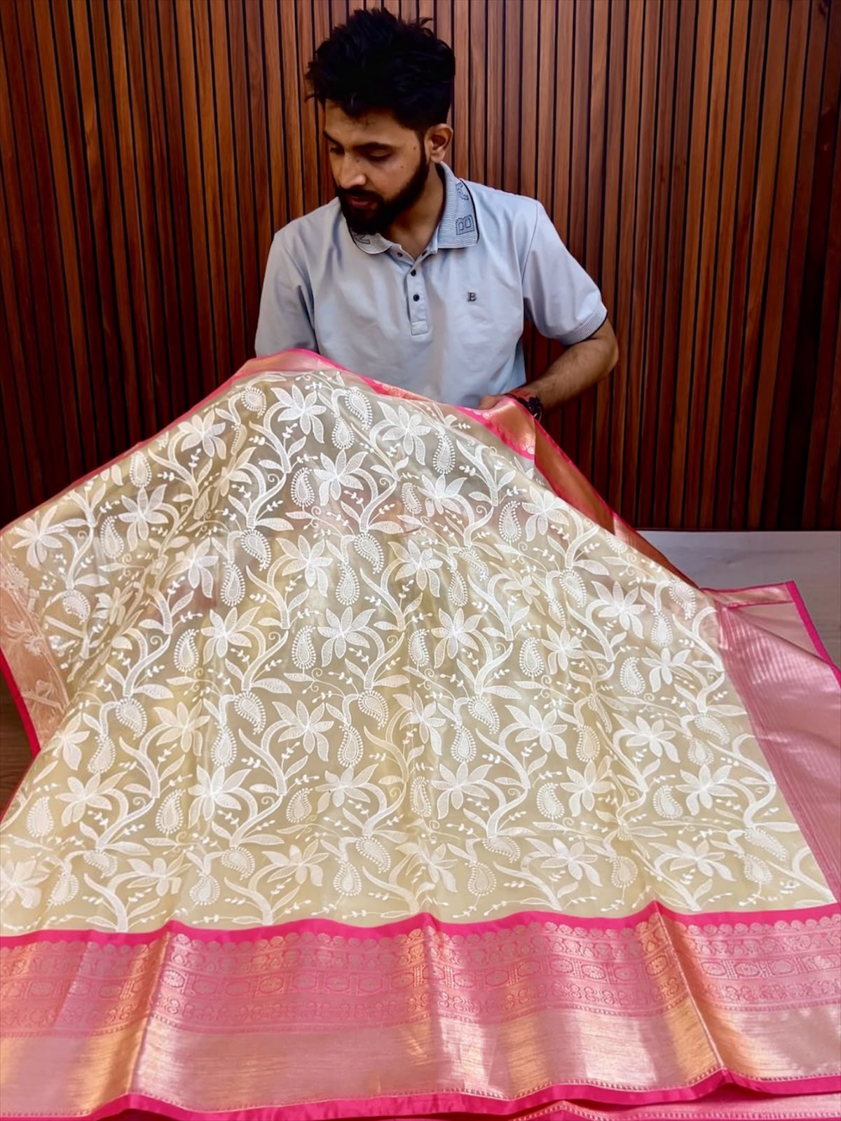 Premium Banarasi Tissue Saree with Fancy Embroidery