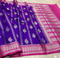 Royal Violet & Rani Pink Banarasi Semi Cotton Silk Saree | Traditional Woven Party Wear Saree