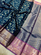 The Elegant Royal Teal Banarasi Katan Silk Saree with Rich Lavender Zari Borde