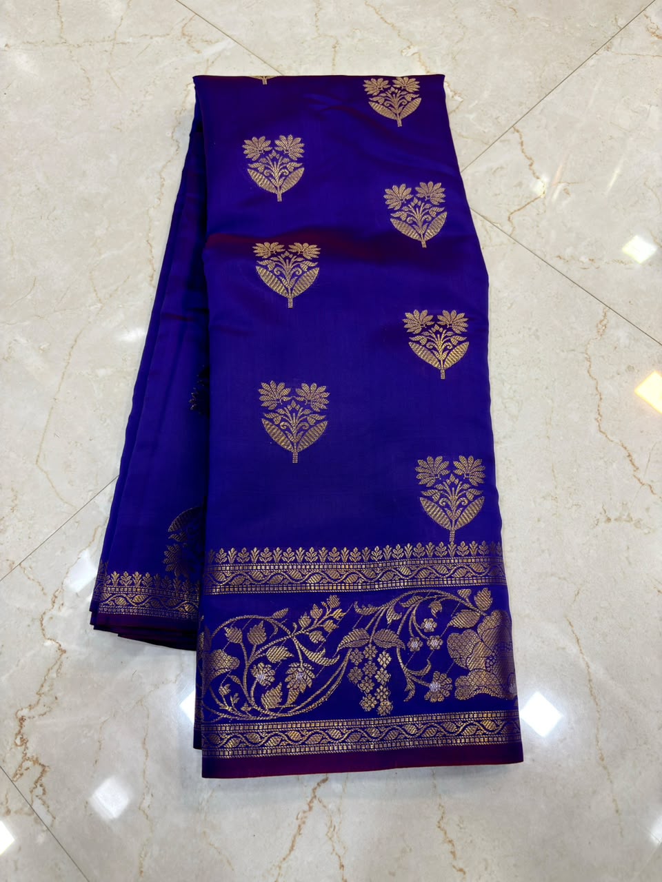 Elegant Royal Blue Banarasi Katan Saree with Rich Zari Weave