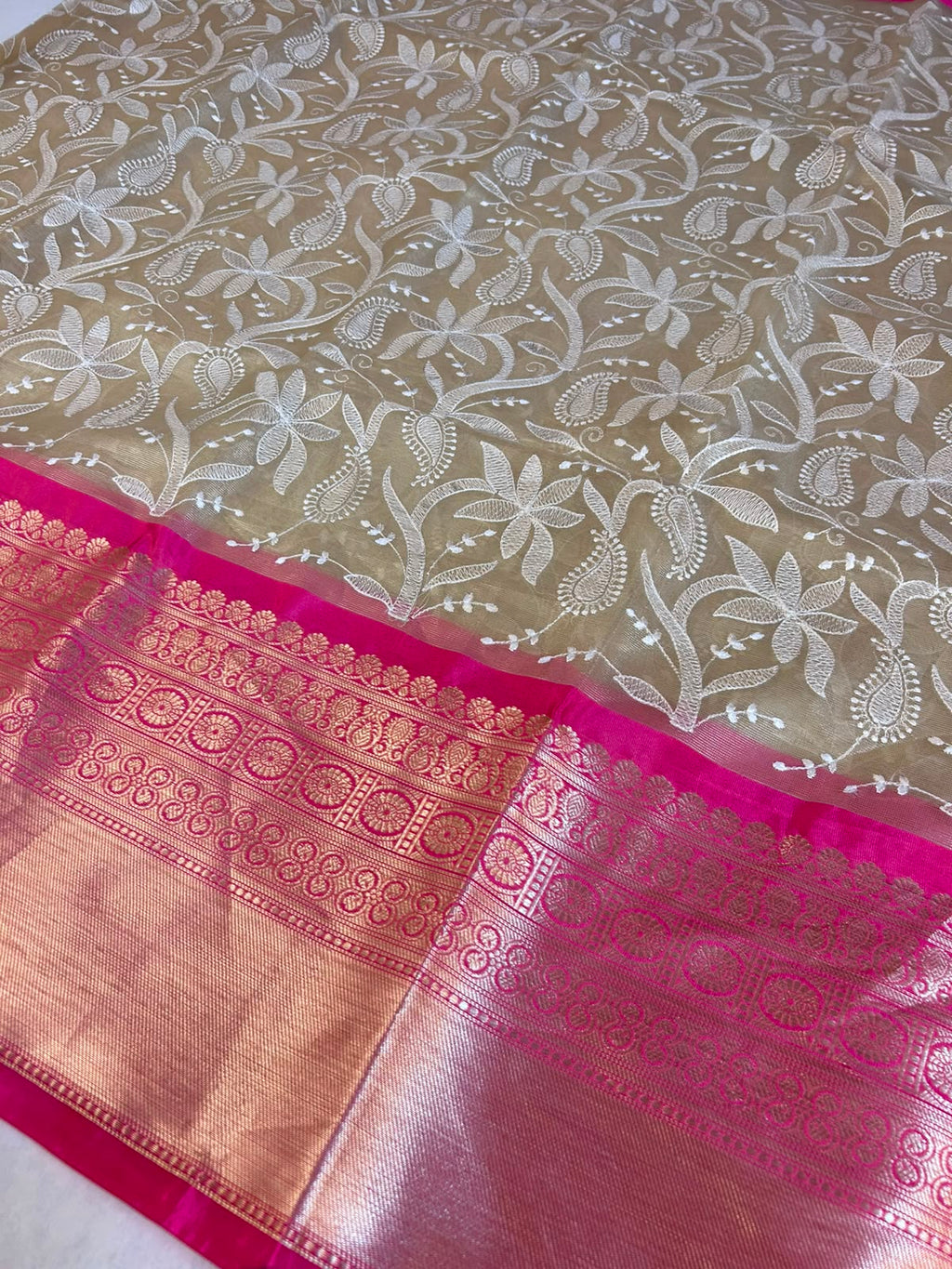 Premium Banarasi Tissue Saree with Fancy Embroidery