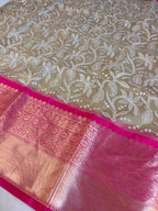 Premium Banarasi Tissue Saree with Fancy Embroidery