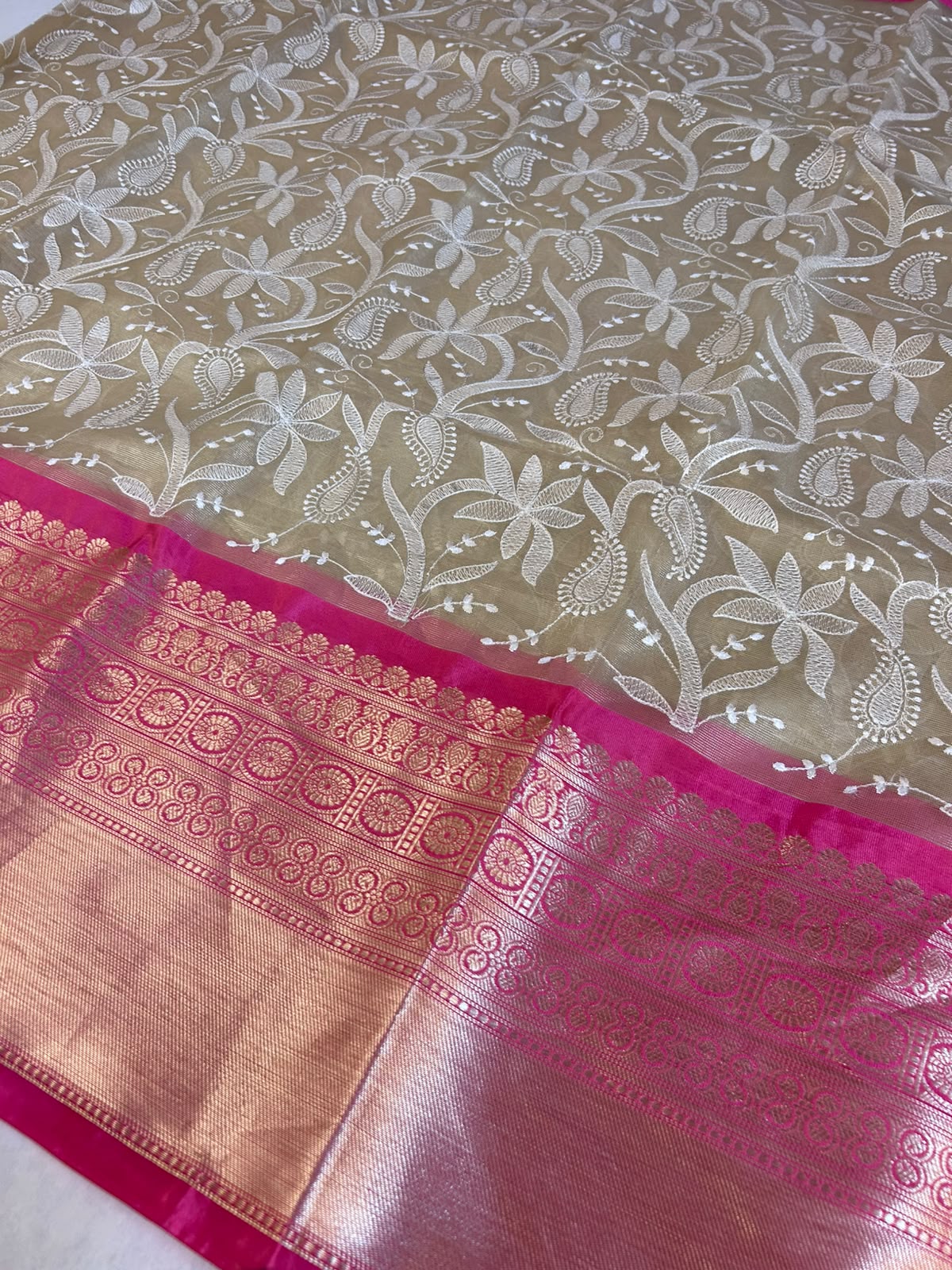 Premium Banarasi Tissue Saree with Fancy Embroidery