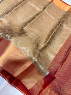 Royal Gold Banarasi Katan Tissue Saree with Copper Zari Border & Rich Woven Pallu