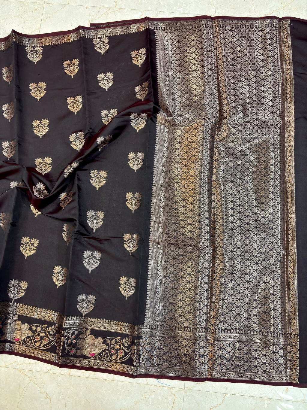 Coffee Banarasi Katan Semi-Silk Saree