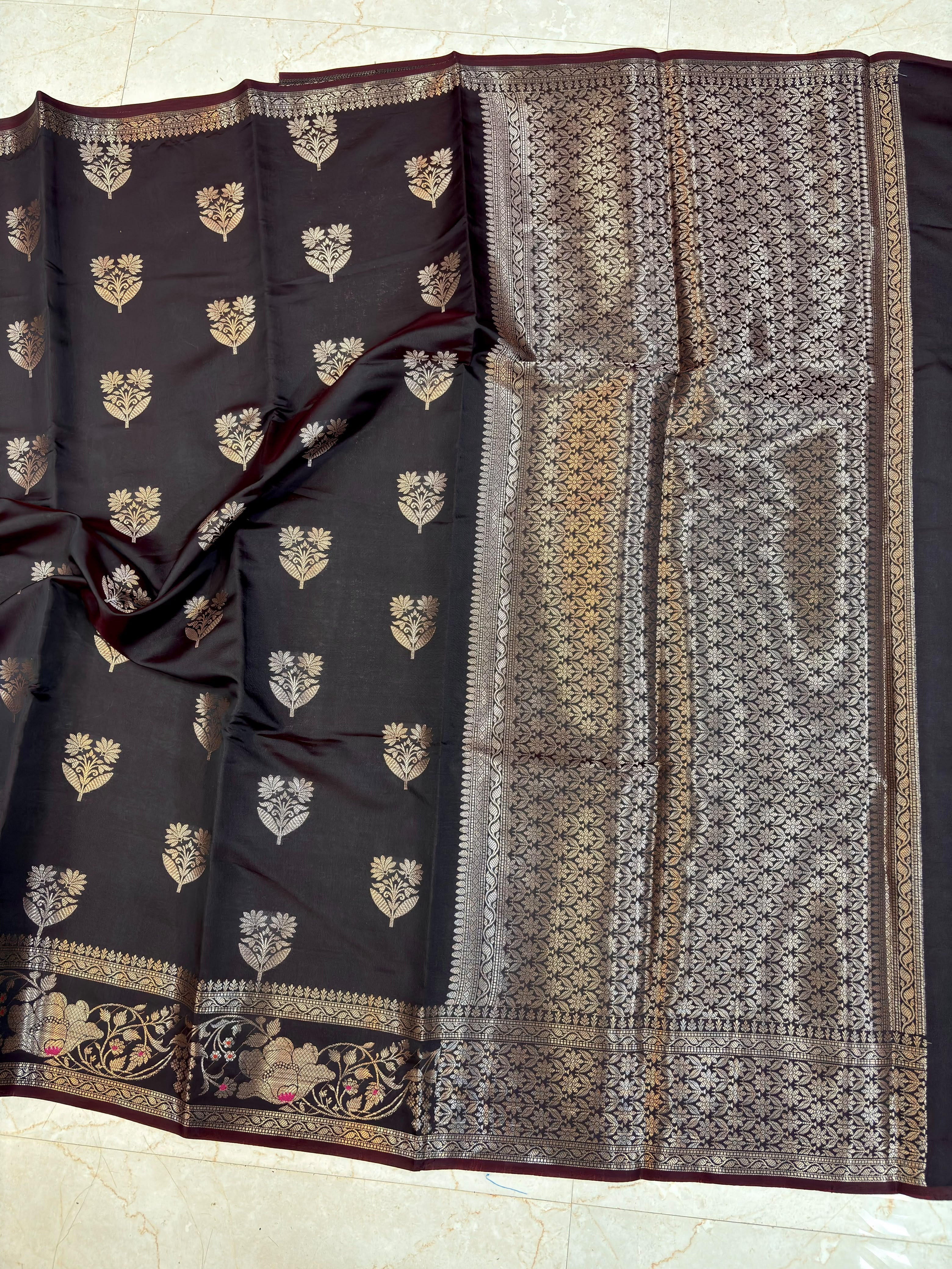 Coffee Banarasi Katan Semi-Silk Saree