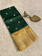 Elegant Green Banarasi Semi Silk Saree with Rich Golden Zari Border