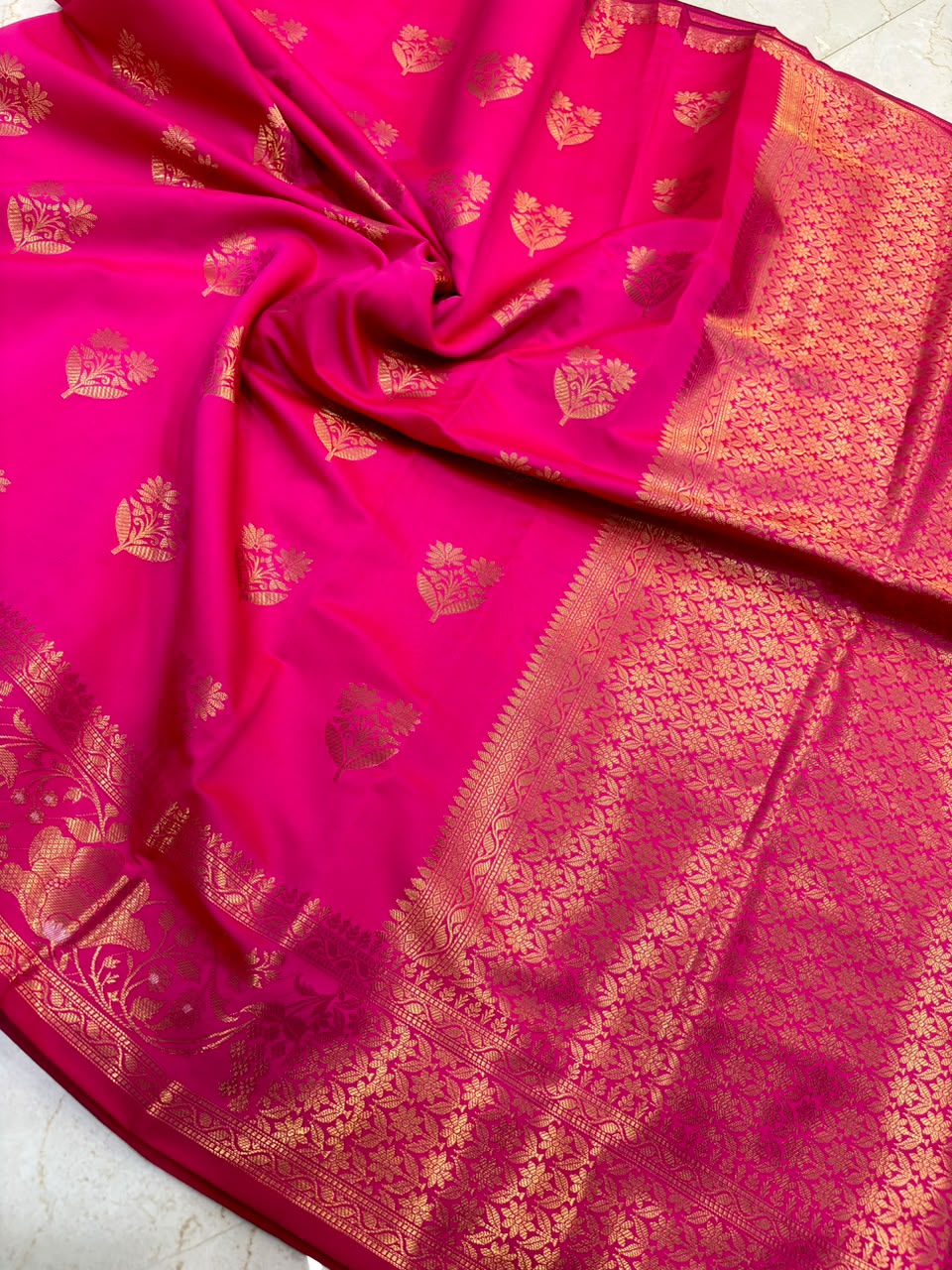 Elegant Rani Pink Banarasi Katan Saree with Rich Zari Border