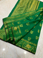 Elegant Emerald Green Banarasi Katan Saree with Rich Zari Border