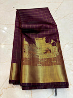 Royal Wine Purple Banarasi Katan Silk Saree | Premium Golden Zari Temple Border | Heritage Design Wedding Saree