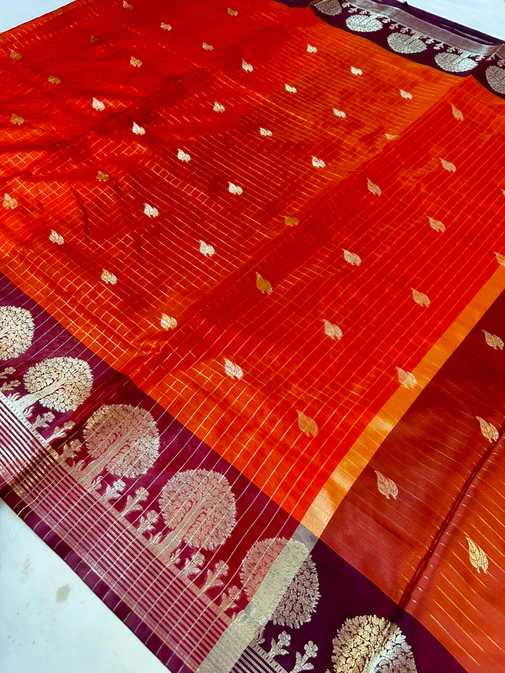 Premium Orange Banarasi Katan Silk Saree