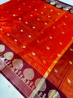 Premium Orange Banarasi Katan Silk Saree