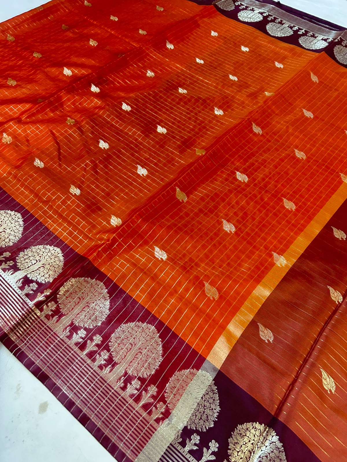 Premium Orange Banarasi Katan Silk Saree