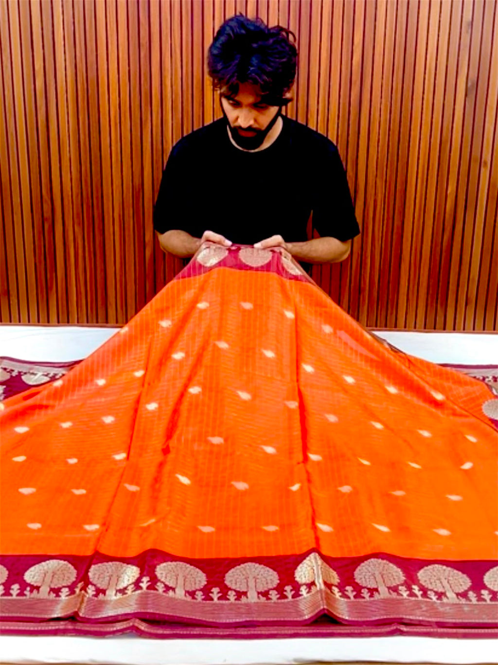 Premium Orange Banarasi Katan Silk Saree