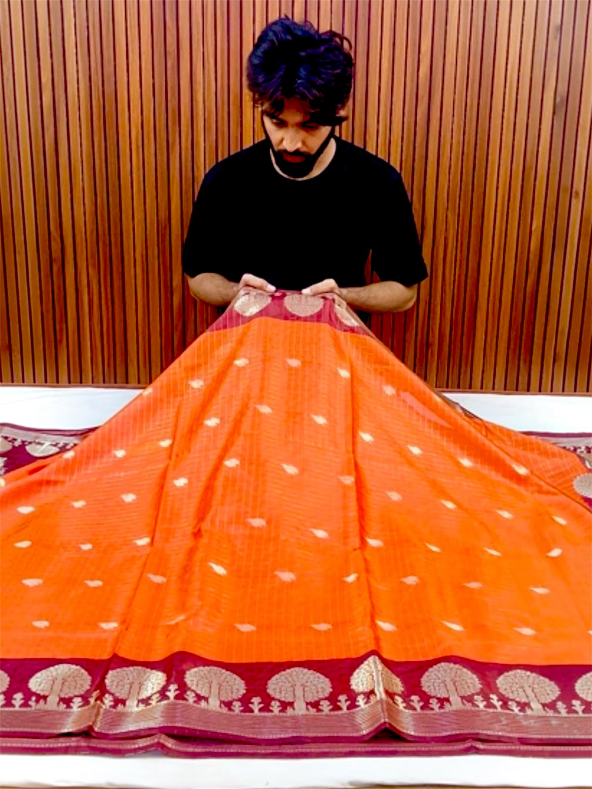 Premium Orange Banarasi Katan Silk Saree