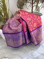 Royal Rani Pink & Purple Banarasi Katan Silk Saree | Premium Woven Zari Floral Design | Wedding & Festive Wear