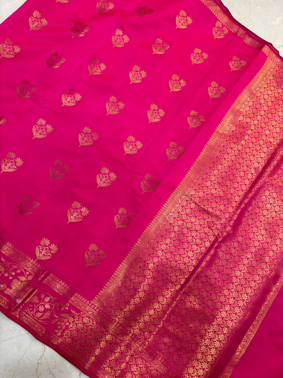 Elegant Rani Pink Banarasi Katan Saree with Rich Zari Border