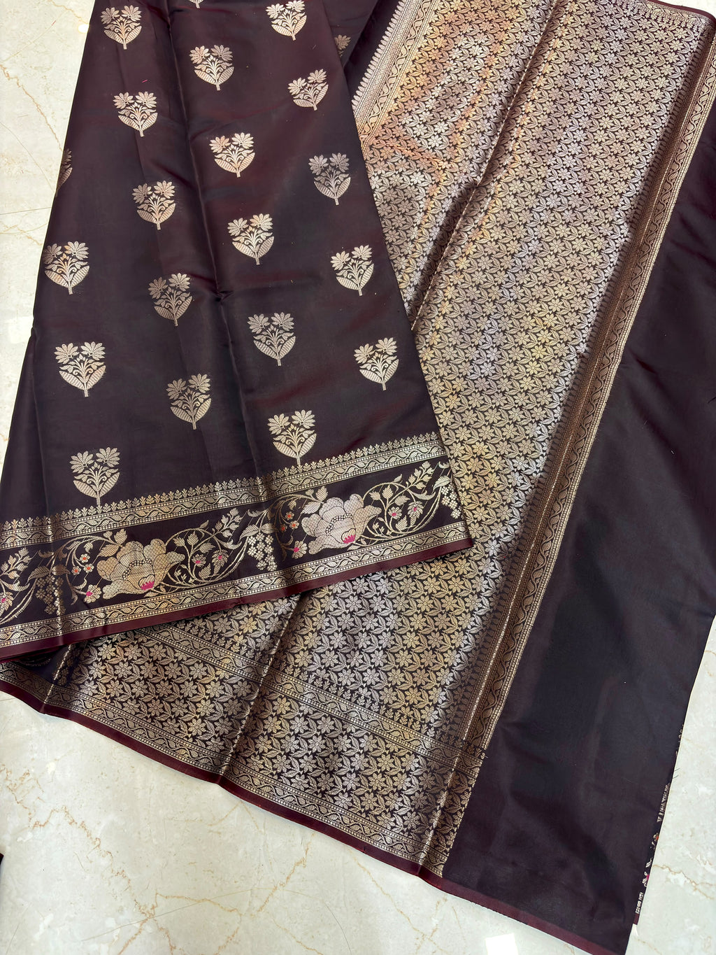 Coffee Banarasi Katan Semi-Silk Saree